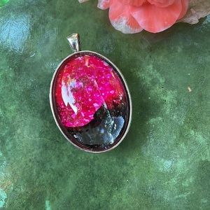 Oval Pendant Handmade Alcohol Ink Art Under Glass Set With MATCHING EARRINGS TOO